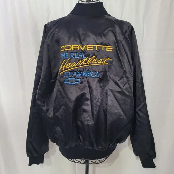 Vintage Auburn Sportswear Men's Black Corvette Satin Bomber Jacket Size XXL
